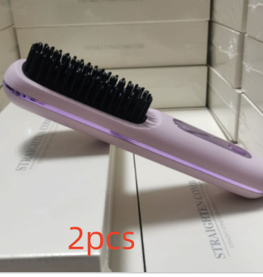 Peine de pelo liso 2 en 1 Cepillo alisador inalámbrico Calentamiento rápido Rizador portátil Carga USB