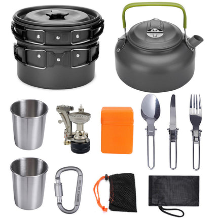 Juego de utensilios de cocina para camping, kit de cocina para exteriores, equipo de aluminio, olla para exteriores, vajilla de viaje, cocina, senderismo, picnic, barbacoa