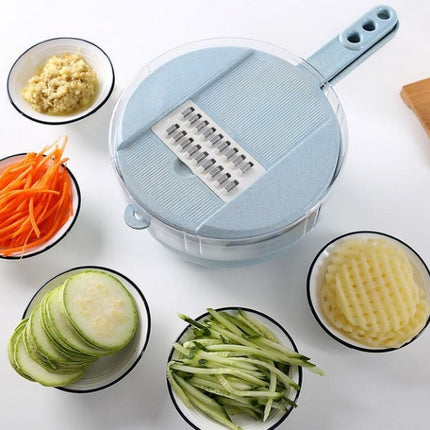 Rebanador de mandolina 8 en 1, rebanador de verduras, pelador de patatas, rallador de zanahoria y cebolla con colador, cortador de verduras, accesorios de cocina