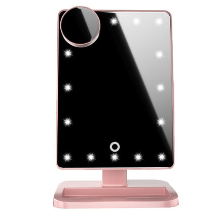 Espejo de maquillaje con pantalla táctil, 20 luces LED, altavoz Bluetooth, espejo de aumento 10X y luces