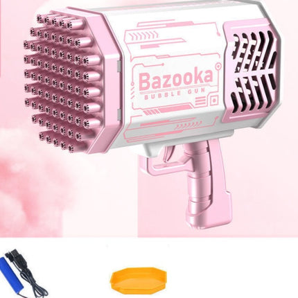 Pistola de burbujas cohete 69 agujeros, máquina de pompas de jabón con forma de ametralladora, soplador automático con luz, juguetes para niños