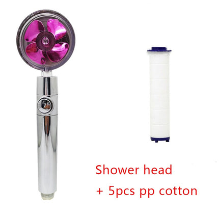 Cabezal de ducha de bajo consumo, con giro de 360 grados y pequeño ventilador, boquilla de ABS a alta presión, accesorios de baño