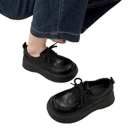 Zapatos de cuero negros con cordones, cómodos para el trabajo y para ir y volver