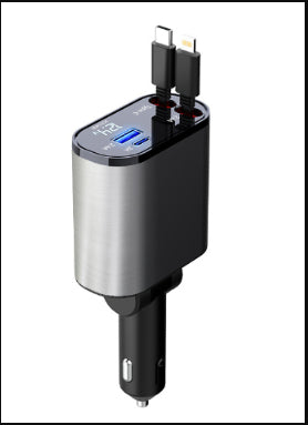 Cargador de coche metálico de 100 W con carga superrápida, adaptador USB y tipo C para encendedor de coche