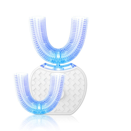 Cepillo de dientes eléctrico automático inteligente 360 grados resistente al agua tipo U blanqueador con luz azul carga USB