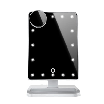 Espejo de maquillaje con pantalla táctil, 20 luces LED, altavoz Bluetooth, espejo de aumento 10X y luces