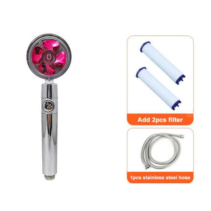 Cabezal de ducha de bajo consumo, con giro de 360 grados y pequeño ventilador, boquilla de ABS a alta presión, accesorios de baño