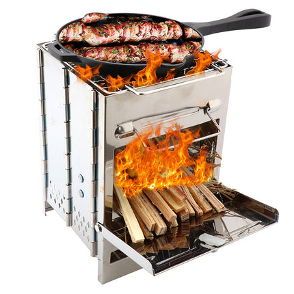 Estufa de leña de camping ligera Estufa de leña plegable ajustable para cocinar al aire libre, picnic, caza, barbacoa, a prueba de viento