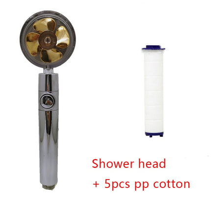 Cabezal de ducha de bajo consumo, con giro de 360 grados y pequeño ventilador, boquilla de ABS a alta presión, accesorios de baño