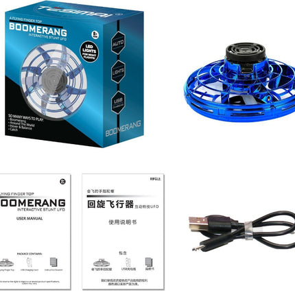 Mini giroscopio de punta de dedo interactivo, dron de descompresión, helicóptero volador tipo OVNI con LED, juguete giratorio para niños