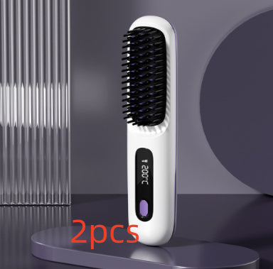 Peine de pelo liso 2 en 1 Cepillo alisador inalámbrico Calentamiento rápido Rizador portátil Carga USB