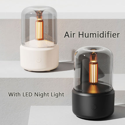 Humidificador de aire portátil con luz de vela, 120 ml, USB, vaporizador frío, 8-12 horas de duración, con luz LED nocturna.