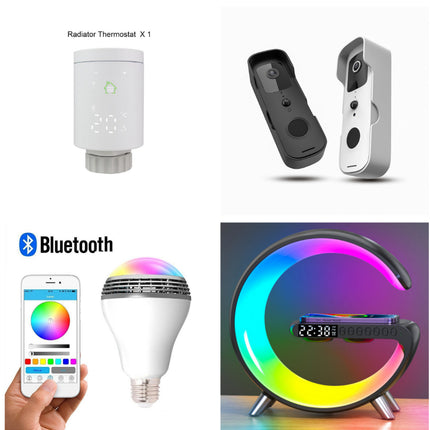 Lámpara LED inteligente con forma de G, altavoz Bluetooth, cargador inalámbrico, lámpara de ambiente y control por aplicación para dormitorio y decoración del hogar