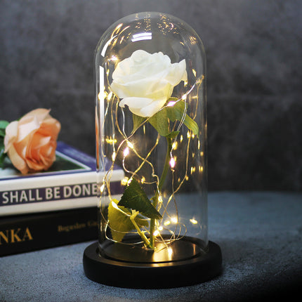Flor de Rosa Encantada Eterna en Cúpula de Cristal con Luz LED para Decoración Navideña