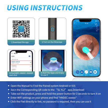 NE3 Limpiador de oídos Otoscopio Herramienta para quitar cera de oídos con cámara LED Luz inalámbrica Endoscopio para oídos Kit de limpieza de oídos para I-phone