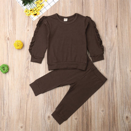Bebé recién nacido niño niña, jersey con volantes, sudadera de manga larga lisa, tops, pantalones, conjunto de ropa de 2 piezas para niños pequeños, ropa de otoño