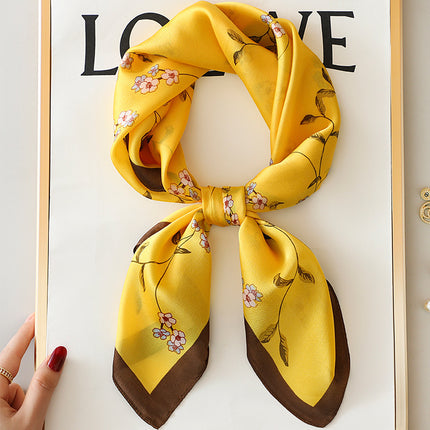 Pañuelo cuadrado pequeño de seda amarillo para mujer