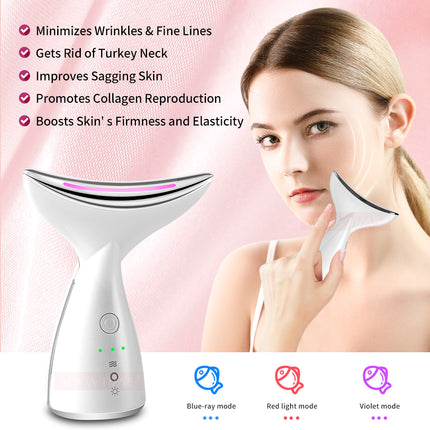 Dispositivo de belleza de cuello y cara por microcorriente EMS con terapia de fotones LED de 3 colores, para tensar la piel, reducir la papada, dispositivos de lifting facial