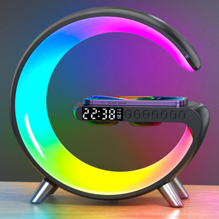 Lámpara LED inteligente con forma de G, altavoz Bluetooth, cargador inalámbrico, lámpara de ambiente y control por aplicación para dormitorio y decoración del hogar