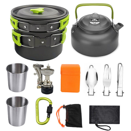 Juego de utensilios de cocina para camping, kit de cocina para exteriores, equipo de aluminio, olla para exteriores, vajilla de viaje, cocina, senderismo, picnic, barbacoa