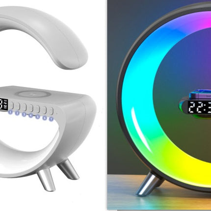 Lámpara LED inteligente con forma de G, altavoz Bluetooth, cargador inalámbrico, lámpara de ambiente y control por aplicación para dormitorio y decoración del hogar