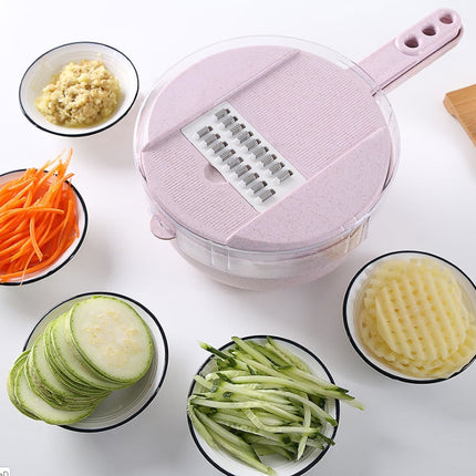 Rebanador de mandolina 8 en 1, rebanador de verduras, pelador de patatas, rallador de zanahoria y cebolla con colador, cortador de verduras, accesorios de cocina