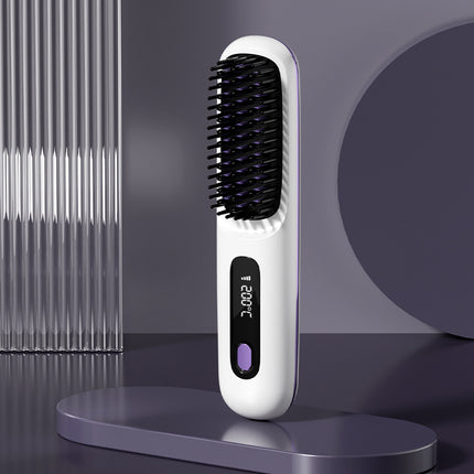 Peine de pelo liso 2 en 1 Cepillo alisador inalámbrico Calentamiento rápido Rizador portátil Carga USB