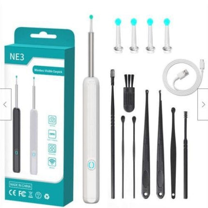 NE3 Limpiador de oídos Otoscopio Herramienta para quitar cera de oídos con cámara LED Luz inalámbrica Endoscopio para oídos Kit de limpieza de oídos para I-phone