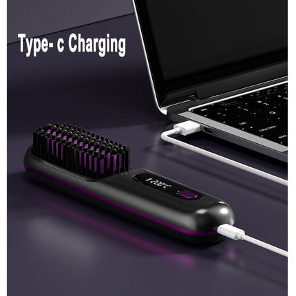 Peine de pelo liso 2 en 1 Cepillo alisador inalámbrico Calentamiento rápido Rizador portátil Carga USB