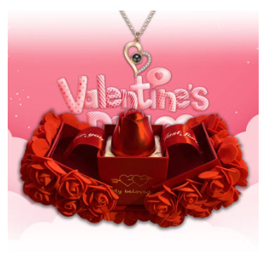 Caja de regalo de jabón con rosa para el Día de San Valentín, caja de joyería con flor eterna y collar con colgante de cristal, regalo de cumpleaños de boda para novia