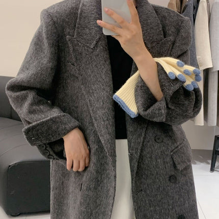 Abrigo largo de lana de doble cara por encima de la rodilla para mujer