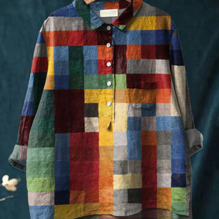 Camisa informal de manga larga con cuello en V y un solo botón con estampado de grafiti