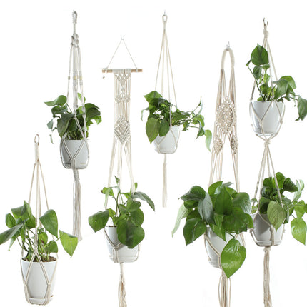 Maceta red de algodón beige para plantas de interior colgante cesta eslinga