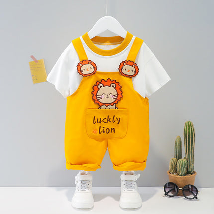 Ropa infantil, hombres y mujeres, bebé, verano, dibujos animados, peto de manga corta.