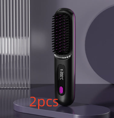 Peine de pelo liso 2 en 1 Cepillo alisador inalámbrico Calentamiento rápido Rizador portátil Carga USB