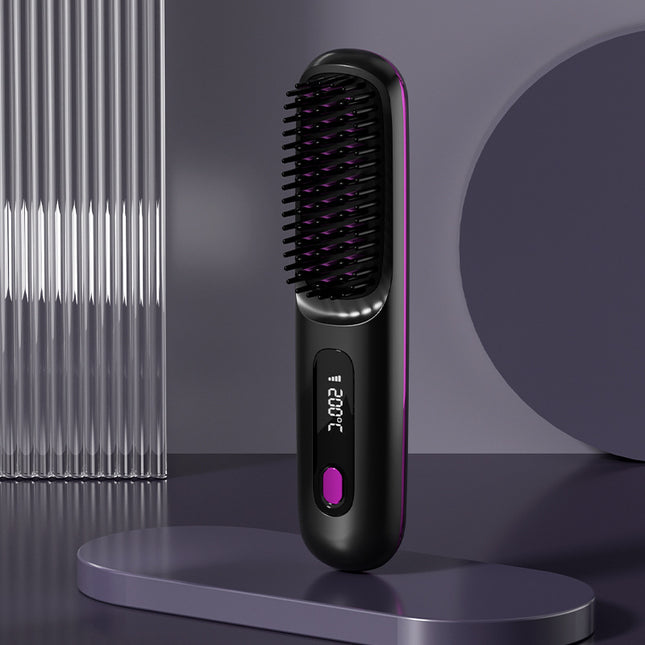 Peine de pelo liso 2 en 1 Cepillo alisador inalámbrico Calentamiento rápido Rizador portátil Carga USB