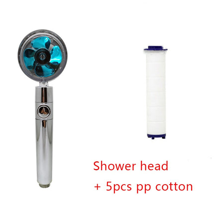 Cabezal de ducha de bajo consumo, con giro de 360 grados y pequeño ventilador, boquilla de ABS a alta presión, accesorios de baño