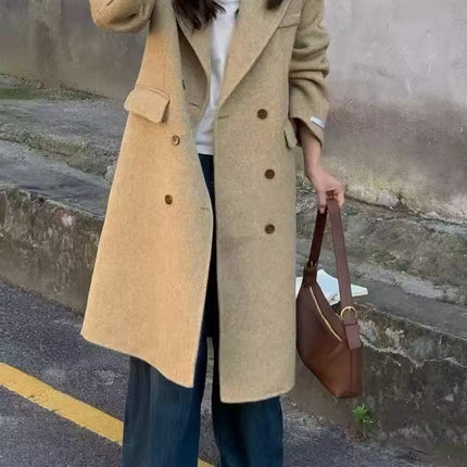 Abrigo largo de lana de doble cara por encima de la rodilla para mujer