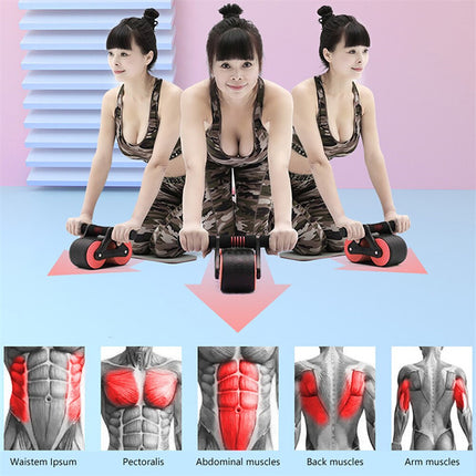 Ejercitador abdominal de doble rueda para hombres y mujeres, rodillo de rueda abdominal con rebote automático, entrenador de cintura, dispositivos de ejercicio para gimnasio y hogar