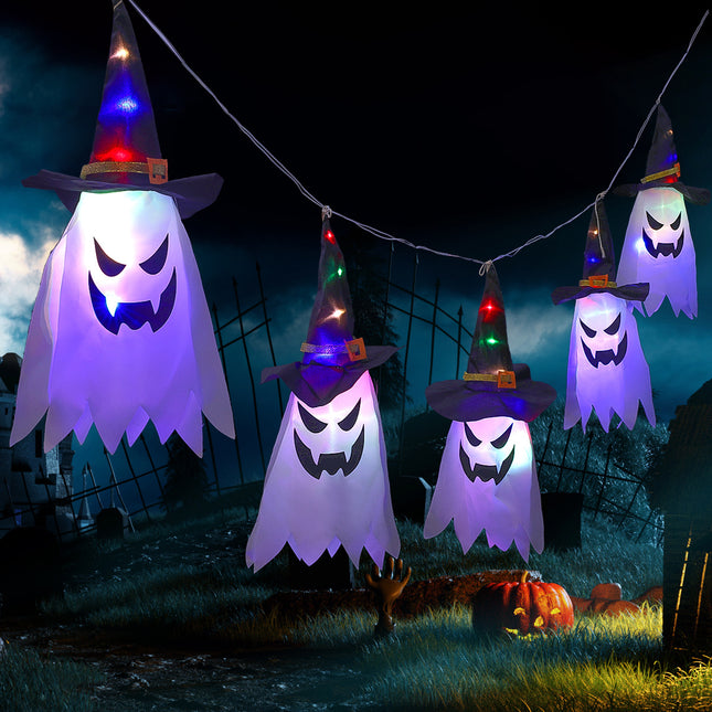 Linternas de decoración de Halloween, linternas de tela artísticas, guirnalda de luces de Halloween con fantasmas