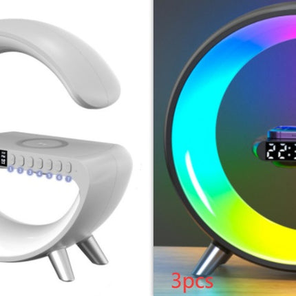Lámpara LED inteligente con forma de G, altavoz Bluetooth, cargador inalámbrico, lámpara de ambiente y control por aplicación para dormitorio y decoración del hogar