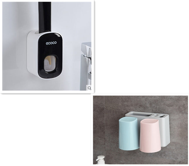 Juego de accesorios de baño con dispensador de pasta de dientes automático de montaje en pared