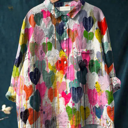 Camisa informal de manga larga con cuello en V y un solo botón con estampado de grafiti