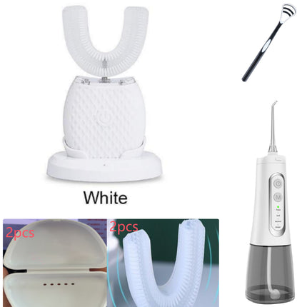 Cepillo de dientes eléctrico automático inteligente 360 grados resistente al agua tipo U blanqueador con luz azul carga USB