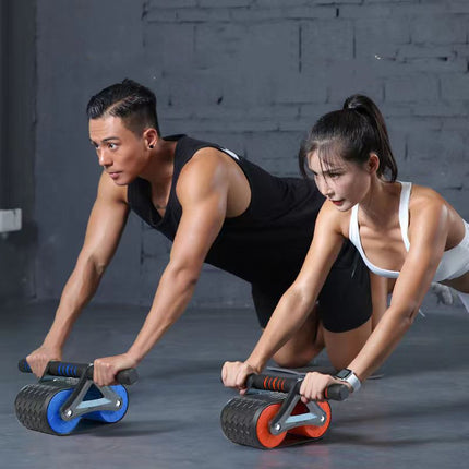 Ejercitador abdominal de doble rueda para hombres y mujeres, rodillo de rueda abdominal con rebote automático, entrenador de cintura, dispositivos de ejercicio para gimnasio y hogar