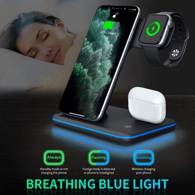 Cargador inalámbrico 3 en 1, soporte de cargador inalámbrico para teléfono móvil, reloj y auriculares