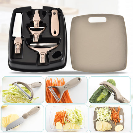 Juego de Cuchillos de Acero Inoxidable de Tres Piezas Tabla de Cortar de Fibra de Trigo Cuchillo de Frutas Pelador Herramientas de Cocina Combinadas