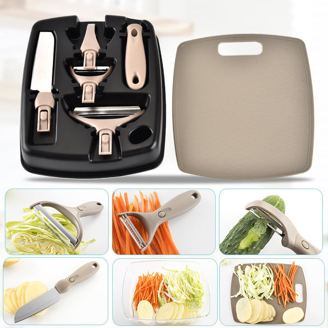 Juego de Cuchillos de Acero Inoxidable de Tres Piezas Tabla de Cortar de Fibra de Trigo Cuchillo de Frutas Pelador Herramientas de Cocina Combinadas