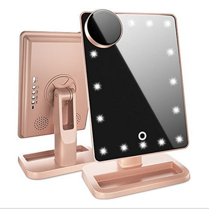 Espejo de maquillaje con pantalla táctil, 20 luces LED, altavoz Bluetooth, espejo de aumento 10X y luces