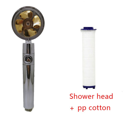 Cabezal de ducha de bajo consumo, con giro de 360 grados y pequeño ventilador, boquilla de ABS a alta presión, accesorios de baño